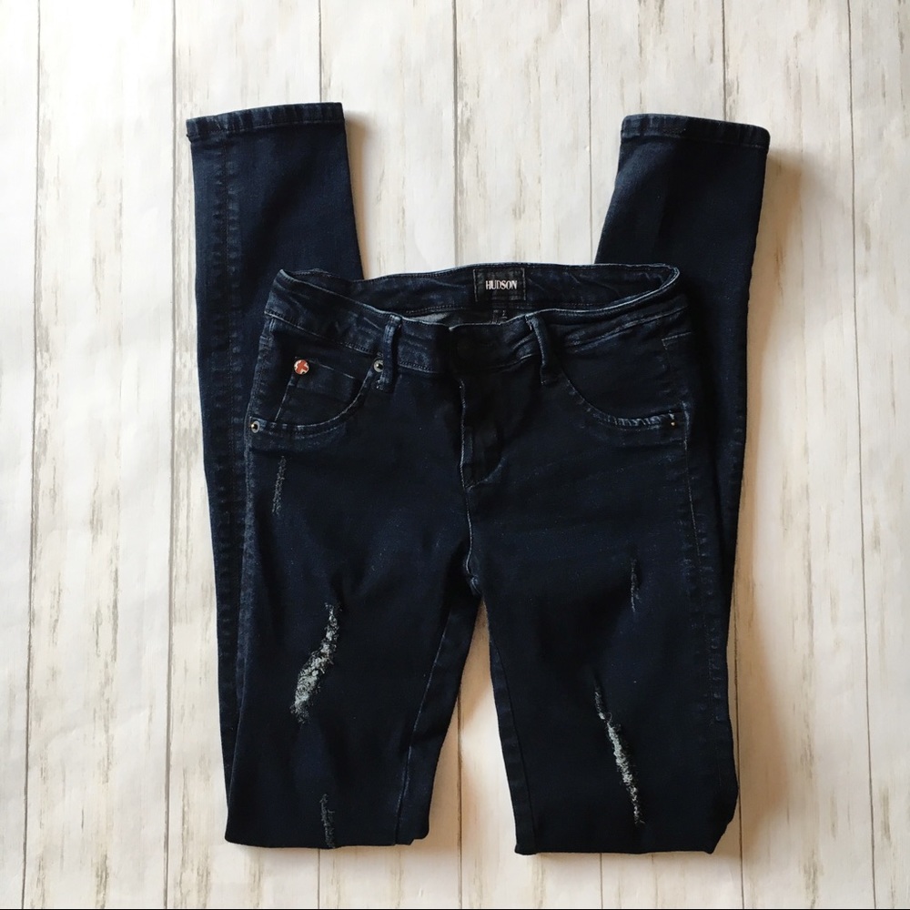 Hudson Dark Wash Skinny Distressed Blue Jeans